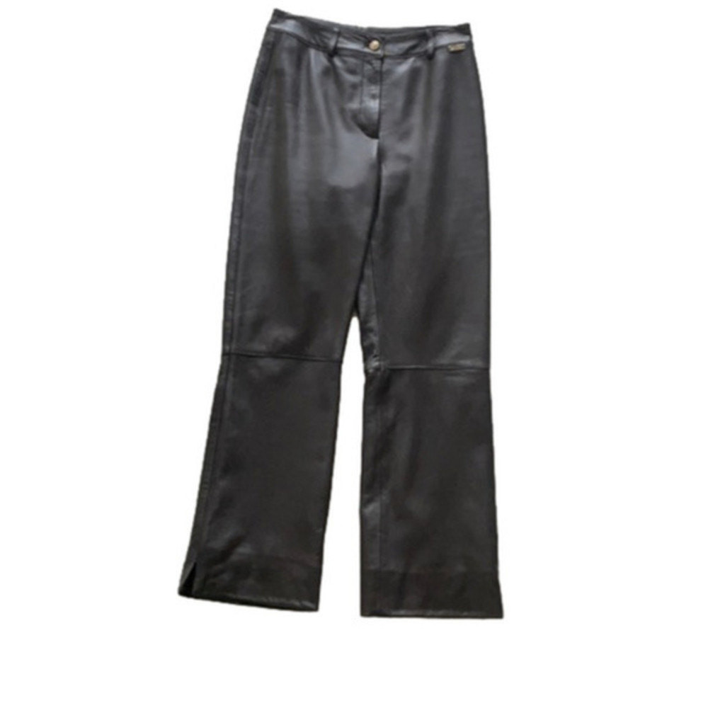 ST. JOHN 100% real leather pants size 4 brown hi waist - Picture 4 of 16